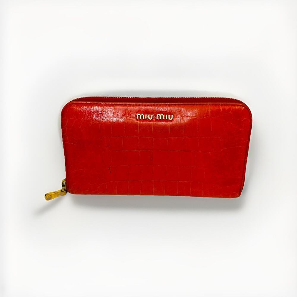Authentic Miu Miu Red Crocodile Croc Embossed Lea… - image 1